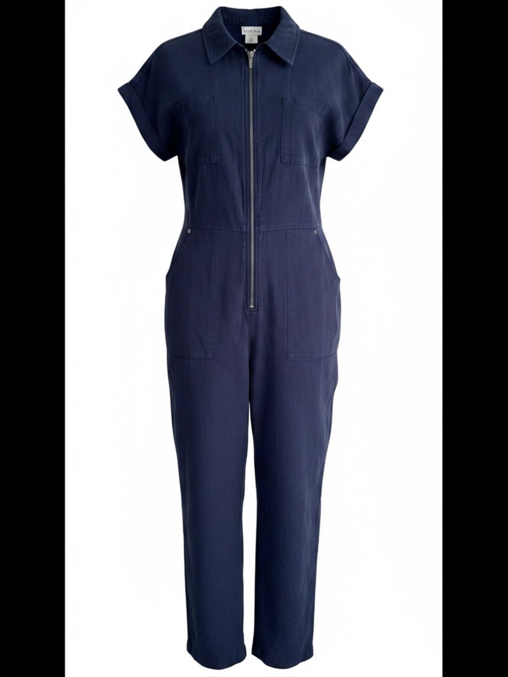 Nicole Miller Linen Blend Navy Zip-Front Utility Jumpsuit